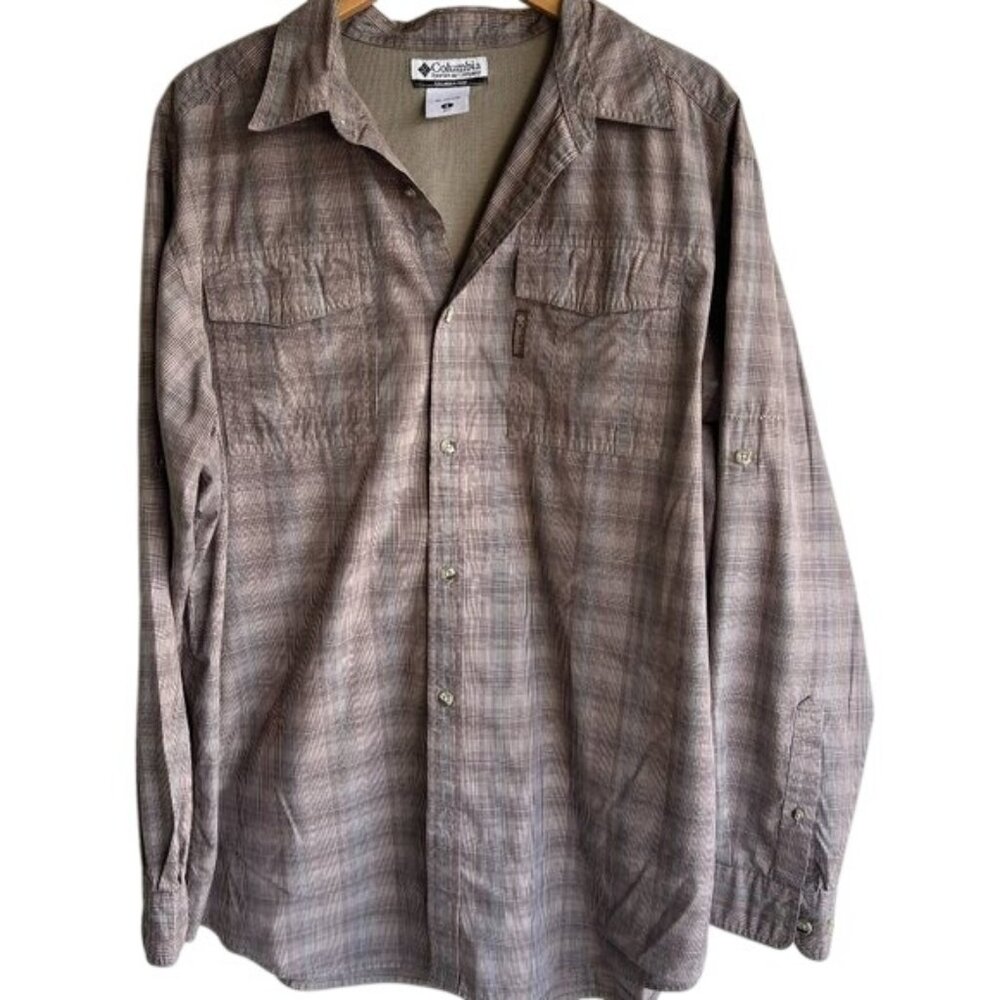 Men's brown plaid Columbia hiking shirt size XL‎